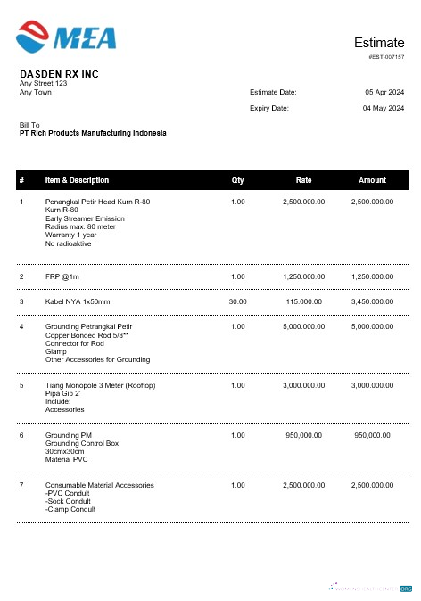 Download INDONESIA MEA business utility bill Word and PDF template Photoshop template